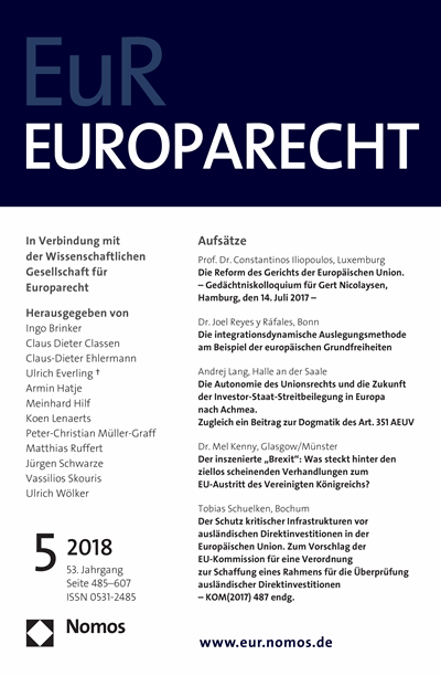 Cover of Volume: Europarecht (EuR) Volume 53 (2018), Edition 5