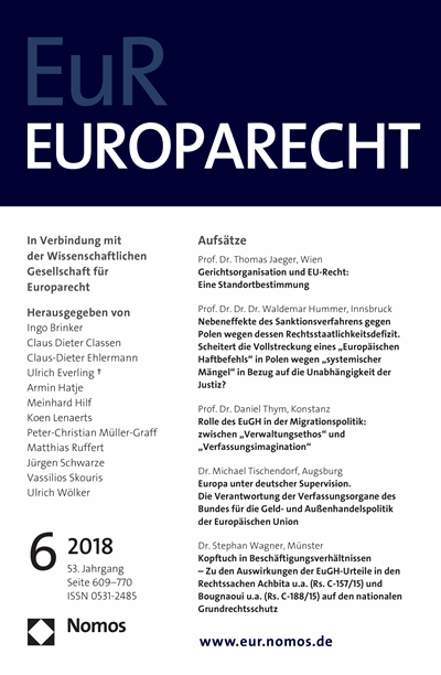 Cover der Ausgabe: Europarecht (EuR) Jahrgang 53 (2018), Heft 6