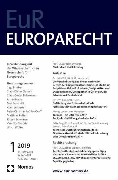 Cover of Volume: Europarecht (EuR) Volume 54 (2019), Edition 1