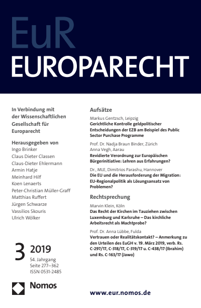 Cover of Volume: Europarecht (EuR) Volume 54 (2019), Edition 3