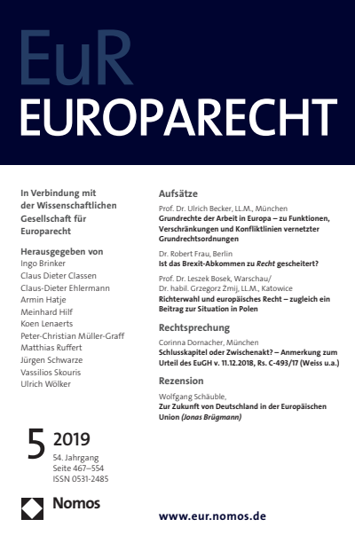 Cover of Volume: Europarecht (EuR) Volume 54 (2019), Edition 5