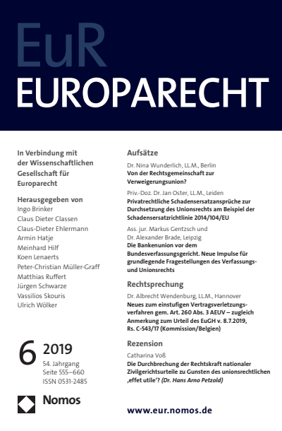 Cover of Volume: Europarecht (EuR) Volume 54 (2019), Edition 6