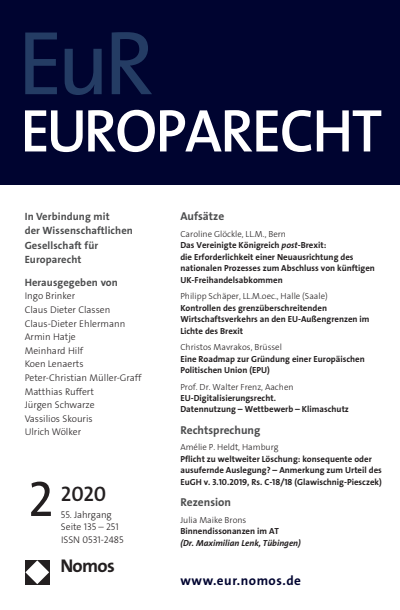 Cover of Volume: Europarecht (EuR) Volume 55 (2020), Edition 2