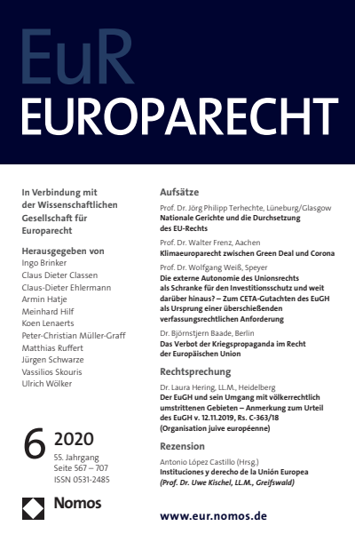Cover of Volume: Europarecht (EuR) Volume 55 (2020), Edition 6