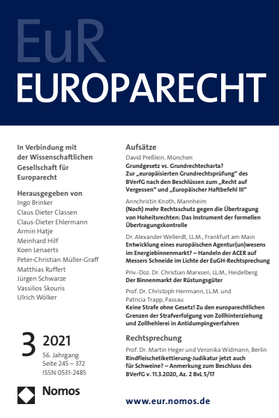 Cover of Volume: Europarecht (EuR) Volume 56 (2021), Edition 3