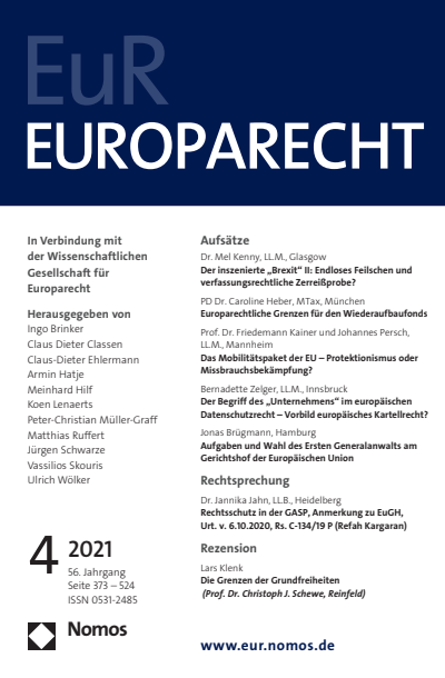 Cover of Volume: Europarecht (EuR) Volume 56 (2021), Edition 4