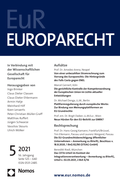 Cover of Volume: Europarecht (EuR) Volume 56 (2021), Edition 5
