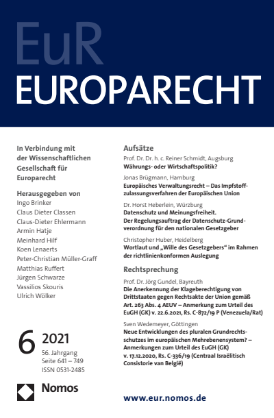 Cover of Volume: Europarecht (EuR) Volume 56 (2021), Edition 6