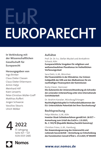 Cover of Volume: Europarecht (EuR) Volume 57 (2022), Edition 4