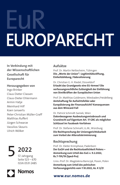 Cover of Volume: Europarecht (EuR) Volume 57 (2022), Edition 5