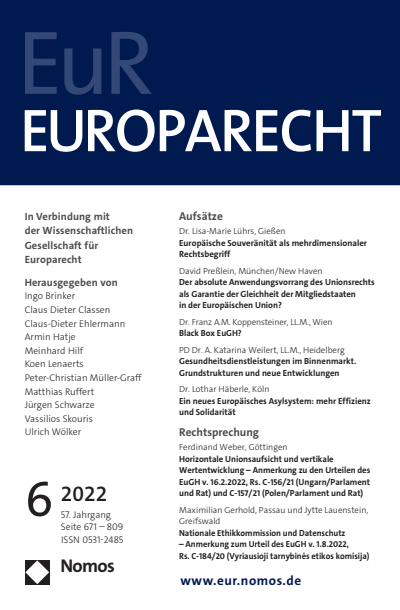 Cover of Volume: Europarecht (EuR) Volume 57 (2022), Edition 6