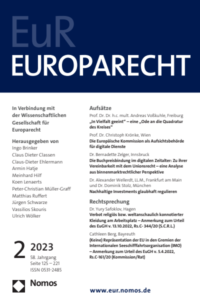 Cover der Ausgabe: Europarecht (EuR) Jahrgang 58 (2023), Heft 2