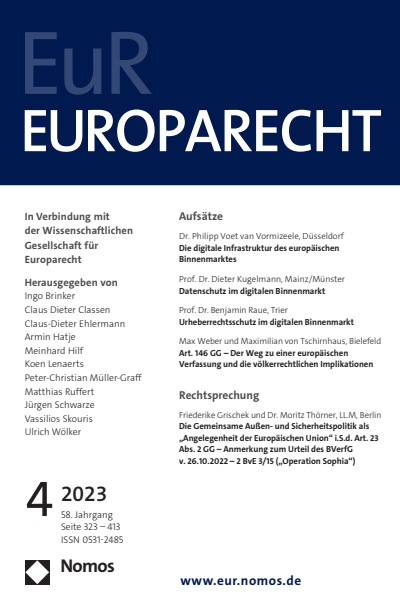 Cover der Ausgabe: Europarecht (EuR) Jahrgang 58 (2023), Heft 4