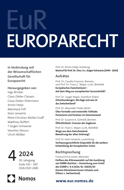 Cover of Volume: Europarecht (EuR) Volume 59 (2024), Edition 4