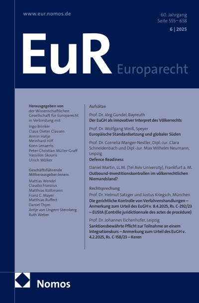 Cover of Volume: Europarecht (EuR) Volume 60 (2025), Edition 6