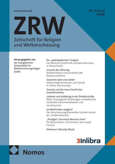 Cover der Ausgabe: Zeitschrift für Religion und Weltanschauung (ZRW) Jahrgang 89 (2026), Heft 1