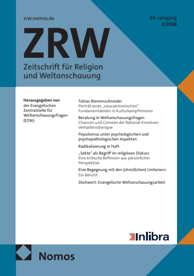 Cover der Ausgabe: Zeitschrift für Religion und Weltanschauung (ZRW) Jahrgang 89 (2026), Heft 2