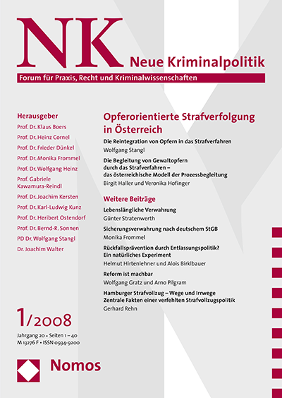 Cover der Ausgabe: NK Neue Kriminalpolitik Jahrgang 20 (2008), Heft 1