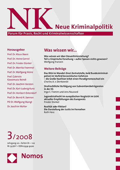 Cover der Ausgabe: NK Neue Kriminalpolitik Jahrgang 20 (2008), Heft 3