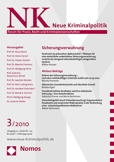 Cover der Ausgabe: NK Neue Kriminalpolitik Jahrgang 22 (2010), Heft 3