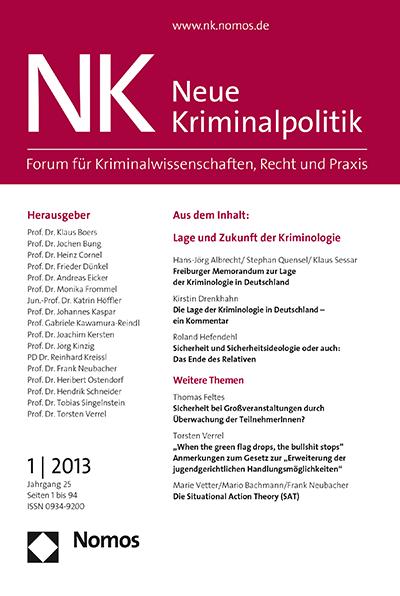 Cover der Ausgabe: NK Neue Kriminalpolitik Jahrgang 25 (2013), Heft 1