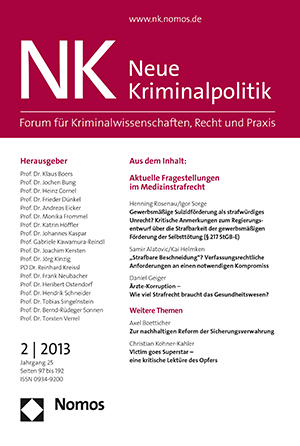 Cover der Ausgabe: NK Neue Kriminalpolitik Jahrgang 25 (2013), Heft 2