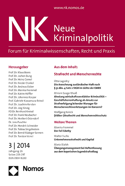 Cover der Ausgabe: NK Neue Kriminalpolitik Jahrgang 26 (2014), Heft 3