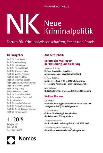 Cover der Ausgabe: NK Neue Kriminalpolitik Jahrgang 27 (2015), Heft 1
