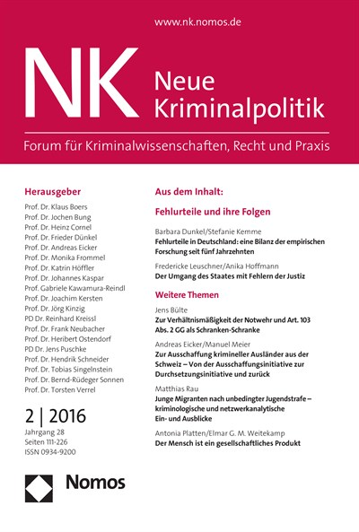 Cover der Ausgabe: NK Neue Kriminalpolitik Jahrgang 28 (2016), Heft 2