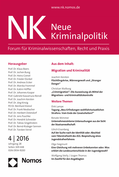 Cover der Ausgabe: NK Neue Kriminalpolitik Jahrgang 28 (2016), Heft 4
