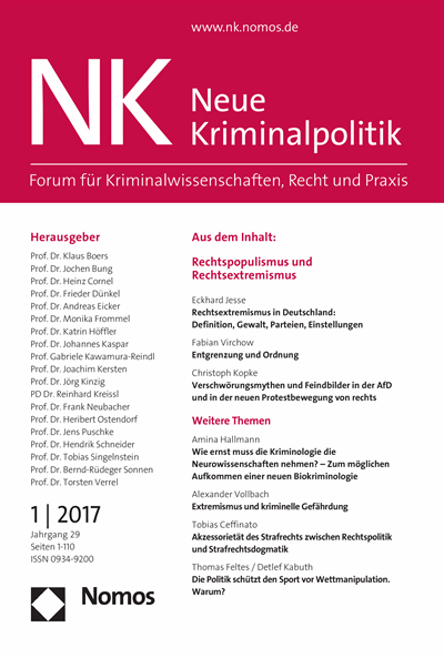 Cover der Ausgabe: NK Neue Kriminalpolitik Jahrgang 29 (2017), Heft 1