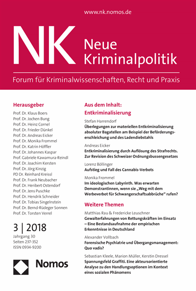 Cover der Ausgabe: NK Neue Kriminalpolitik Jahrgang 30 (2018), Heft 3