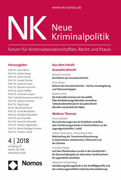 Cover der Ausgabe: NK Neue Kriminalpolitik Jahrgang 30 (2018), Heft 4