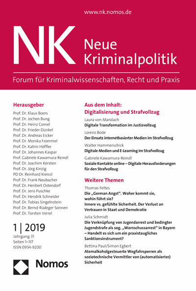 Cover der Ausgabe: NK Neue Kriminalpolitik Jahrgang 31 (2019), Heft 1