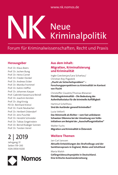 Cover der Ausgabe: NK Neue Kriminalpolitik Jahrgang 31 (2019), Heft 2