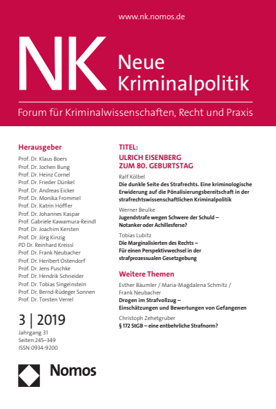 Cover der Ausgabe: NK Neue Kriminalpolitik Jahrgang 31 (2019), Heft 3