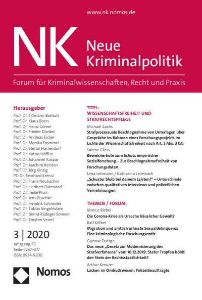 Cover der Ausgabe: NK Neue Kriminalpolitik Jahrgang 32 (2020), Heft 3