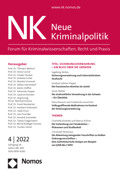 Cover der Ausgabe: NK Neue Kriminalpolitik Jahrgang 34 (2022), Heft 4