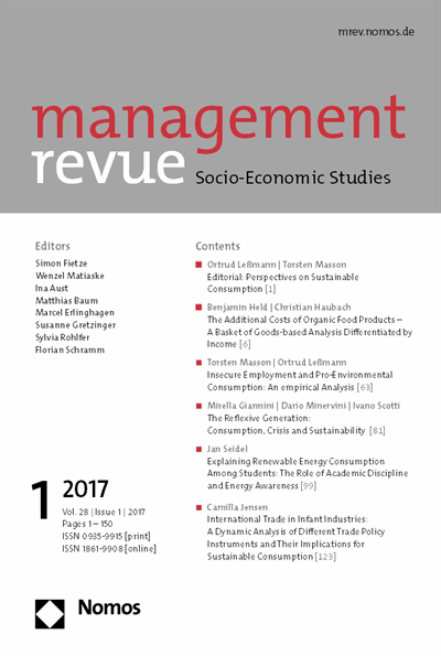 Cover of Volume: mrev management revue Volume 28 (2017), Edition 1