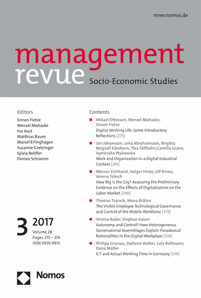 Cover of Volume: mrev management revue Volume 28 (2017), Edition 3
