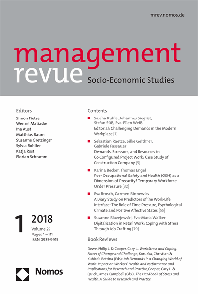 Cover of Volume: mrev management revue Volume 29 (2018), Edition 1
