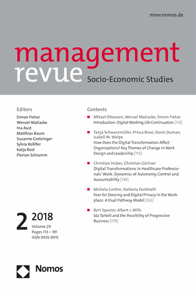 Cover of Volume: mrev management revue Volume 29 (2018), Edition 2