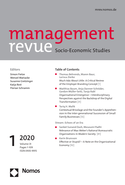 Cover of Volume: mrev management revue Volume 31 (2020), Edition 1