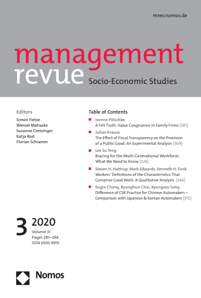 Cover of Volume: mrev management revue Volume 31 (2020), Edition 3