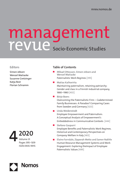 Cover of Volume: mrev management revue Volume 31 (2020), Edition 4