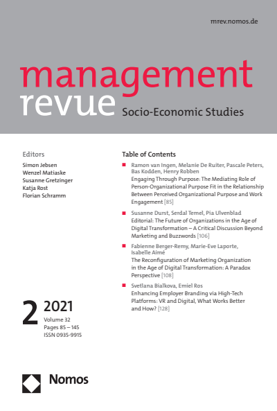 Cover der Ausgabe: mrev management revue Jahrgang 32 (2021), Heft 2
