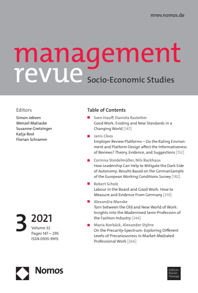 Cover of Volume: mrev management revue Volume 32 (2021), Edition 3