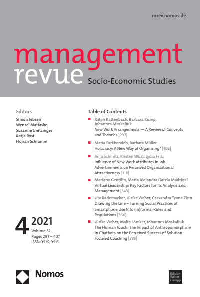 Cover of Volume: mrev management revue Volume 32 (2021), Edition 4