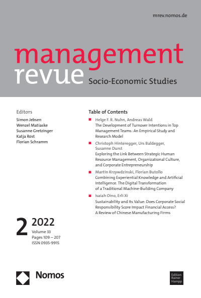 Cover of Volume: mrev management revue Volume 33 (2022), Edition 2