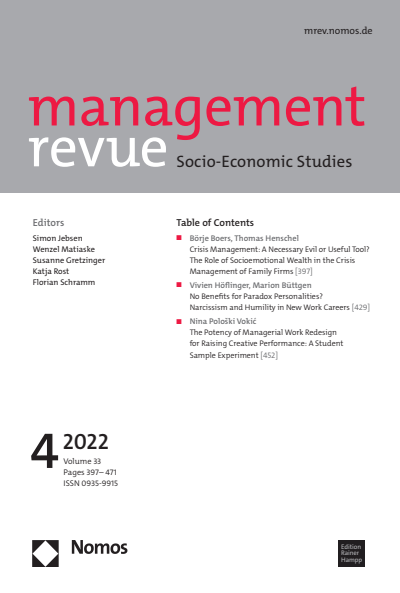 Cover of Volume: mrev management revue Volume 33 (2022), Edition 4